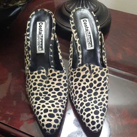 Costa Blanca Black and Cream Leopard Mules - Picture 1 of 6